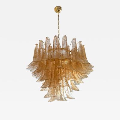  Mazzega Murano Clear and Gold Petali Selle Murano Glass Chandelier in Mazzega Style