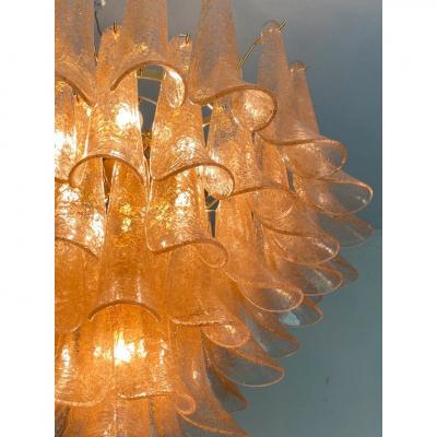  Mazzega Murano Clear and Gold Petali Selle Murano Glass Chandelier in Mazzega Style