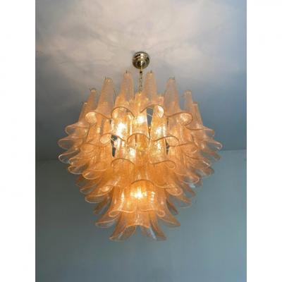  Mazzega Murano Clear and Gold Petali Selle Murano Glass Chandelier in Mazzega Style