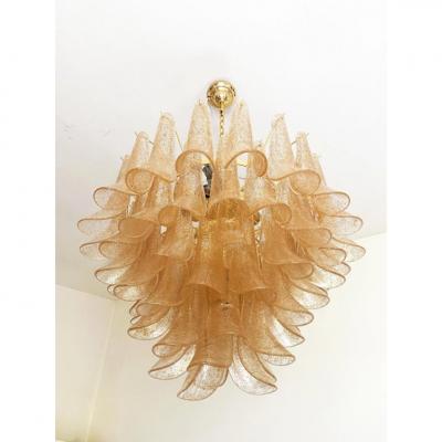  Mazzega Murano Clear and Gold Petali Selle Murano Glass Chandelier in Mazzega Style