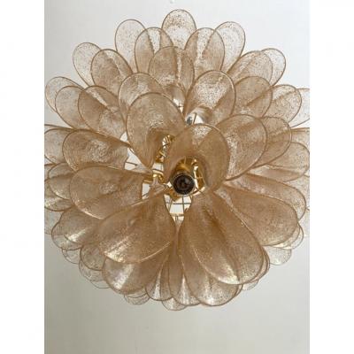  Mazzega Murano Clear and Gold Petali Selle Murano Glass Chandelier in Mazzega Style