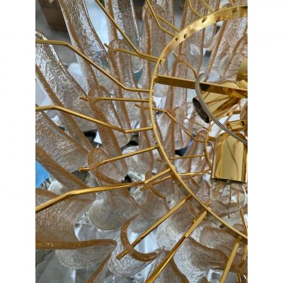  Mazzega Murano Clear and Gold Petali Selle Murano Glass Chandelier in Mazzega Style