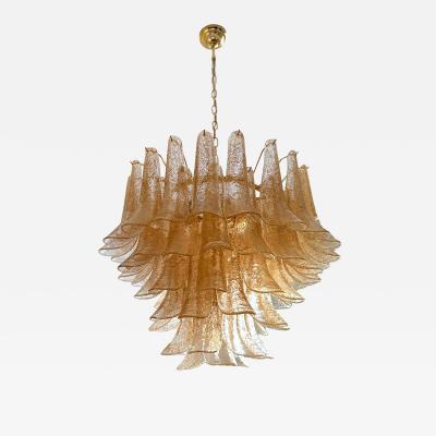 Mazzega Murano Clear and Gold Petali Selle Murano Glass Chandelier in Mazzega Style