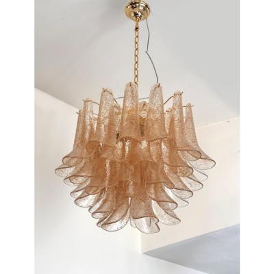  Mazzega Murano Contemporary Clear and Gold Petali Selle Murano Chandelier in Mazzega Style