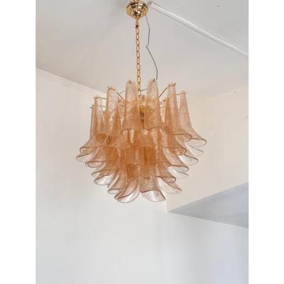  Mazzega Murano Contemporary Clear and Gold Petali Selle Murano Chandelier in Mazzega Style
