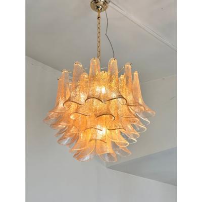  Mazzega Murano Contemporary Clear and Gold Petali Selle Murano Chandelier in Mazzega Style
