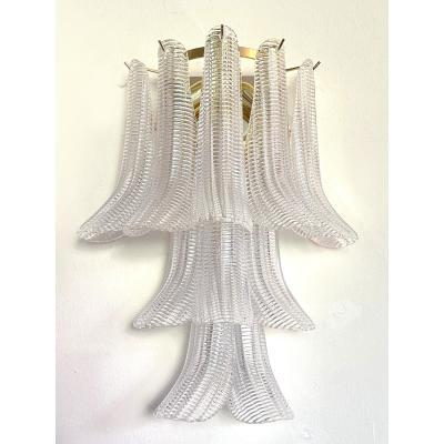  Mazzega Murano Contemporary Diamanted Transparent Selle Petali Murano Glass Wall Sconce