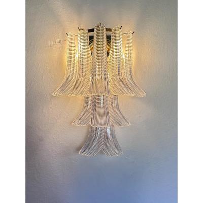  Mazzega Murano Contemporary Diamanted Transparent Selle Petali Murano Glass Wall Sconce