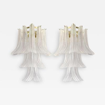  Mazzega Murano Contemporary Diamanted Transparent Selle Petali Murano Glass Wall Sconce
