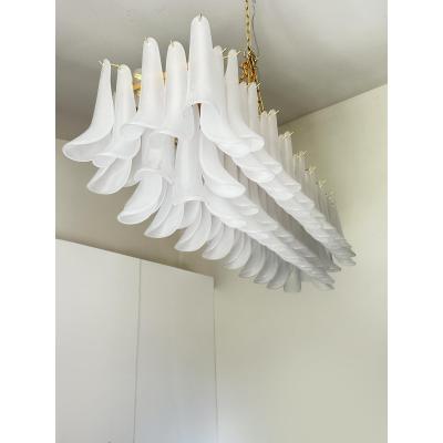  Mazzega Murano Contemporary Modern Frosted Selle Murano Glass Rectangular Chandelier