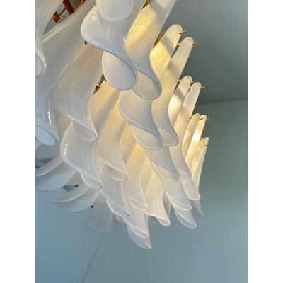  Mazzega Murano Contemporary Modern Frosted Selle Murano Glass Rectangular Chandelier