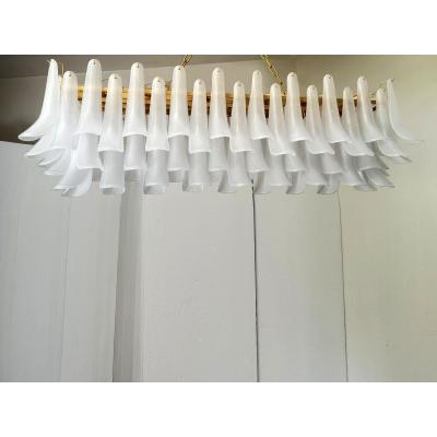  Mazzega Murano Contemporary Modern Frosted Selle Murano Glass Rectangular Chandelier