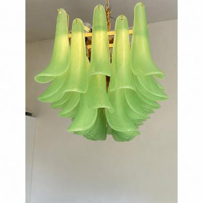  Mazzega Murano Contemporary Modern Green Frosted Selle Murano Glass Rectangular Chandelier