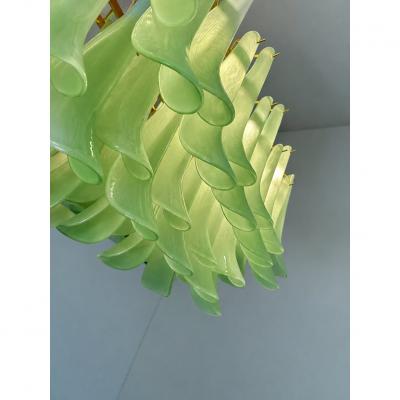  Mazzega Murano Contemporary Modern Green Frosted Selle Murano Glass Rectangular Chandelier