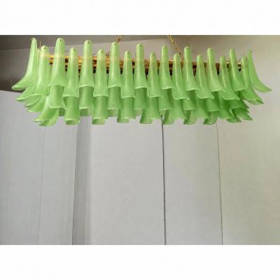  Mazzega Murano Contemporary Modern Green Frosted Selle Murano Glass Rectangular Chandelier