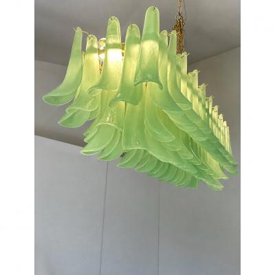  Mazzega Murano Contemporary Modern Green Frosted Selle Murano Glass Rectangular Chandelier