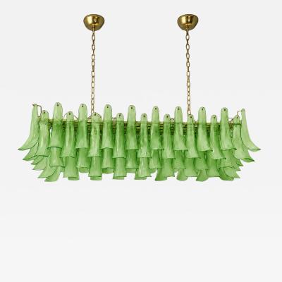  Mazzega Murano Contemporary Modern Green Frosted Selle Murano Glass Rectangular Chandelier