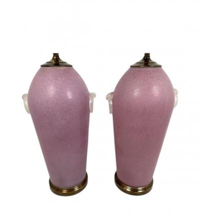  Mazzega Murano ITALIAN POST MODERNIST PINK SCAVO MURANO GLASS LAMPS WITH CLEAR RING ACCENTS