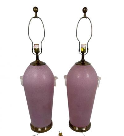  Mazzega Murano ITALIAN POST MODERNIST PINK SCAVO MURANO GLASS LAMPS WITH CLEAR RING ACCENTS