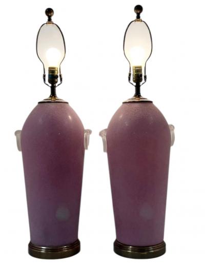  Mazzega Murano ITALIAN POST MODERNIST PINK SCAVO MURANO GLASS LAMPS WITH CLEAR RING ACCENTS