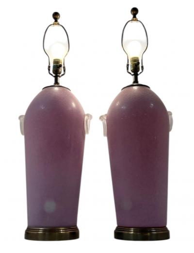  Mazzega Murano ITALIAN POST MODERNIST PINK SCAVO MURANO GLASS LAMPS WITH CLEAR RING ACCENTS
