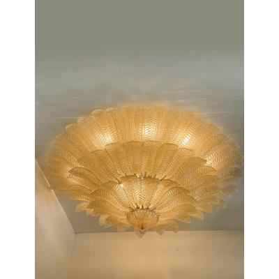  Mazzega Murano Imperial Luxury Venetian Amber Leaves Graniglia Murano Glass Flush Mount