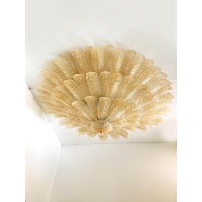  Mazzega Murano Imperial Luxury Venetian Amber Leaves Graniglia Murano Glass Flush Mount