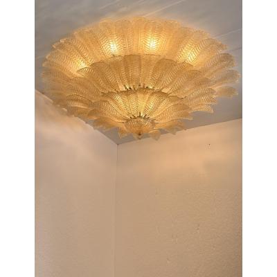  Mazzega Murano Imperial Luxury Venetian Amber Leaves Graniglia Murano Glass Flush Mount