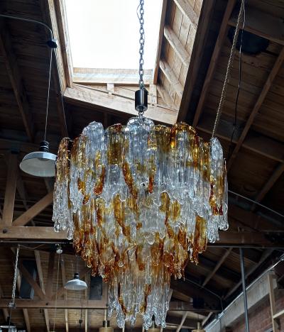Mazzega Murano Italian Mazzega Murano Chandelier in Amber and Clear Glass 1960s