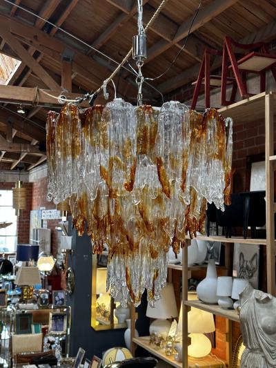 Mazzega Murano Italian Mazzega Murano Chandelier in Amber and Clear Glass 1960s