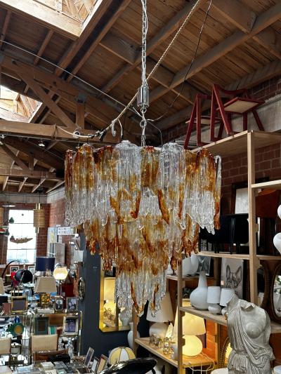 Mazzega Murano Italian Mazzega Murano Chandelier in Amber and Clear Glass 1960s