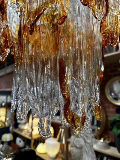 Mazzega Murano Italian Mazzega Murano Chandelier in Amber and Clear Glass 1960s