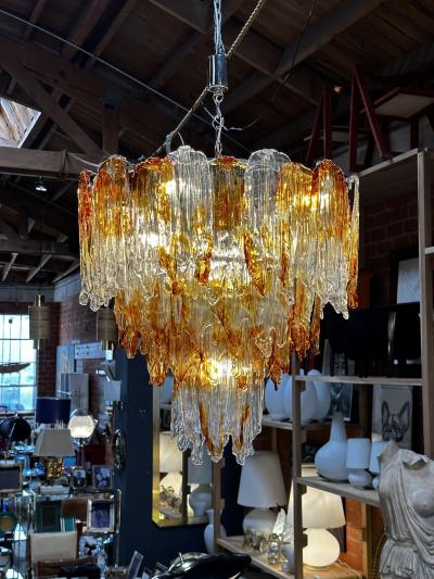 Mazzega Murano Italian Mazzega Murano Chandelier in Amber and Clear Glass 1960s