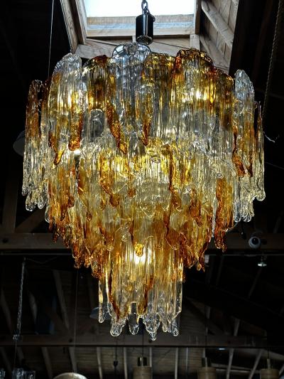 Mazzega Murano Italian Mazzega Murano Chandelier in Amber and Clear Glass 1960s