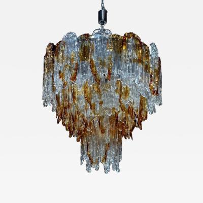  Mazzega Murano Italian Mazzega Murano Chandelier in Amber and Clear Glass 1960s