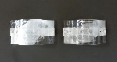  Mazzega Murano Italian Mazzega Wall Sonces of Cast Murano Glass In Clear and White Glass