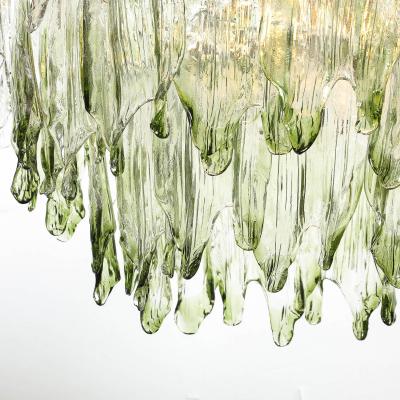  Mazzega Murano Mid Century 3 Tier Hand Blown Murano Green Glass Fiamme Chandelier by Mazzega
