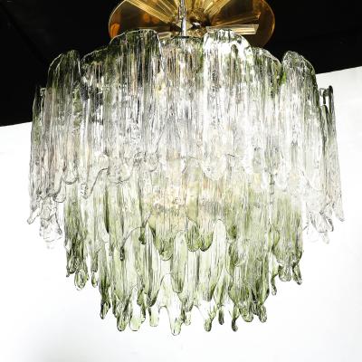  Mazzega Murano Mid Century 3 Tier Hand Blown Murano Green Glass Fiamme Chandelier by Mazzega