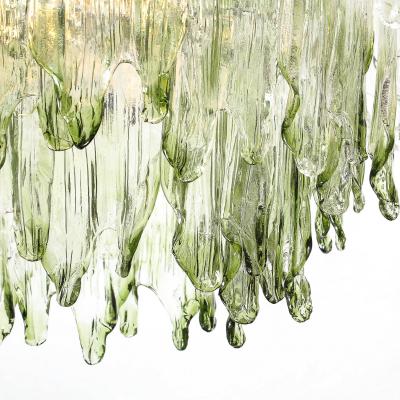  Mazzega Murano Mid Century 3 Tier Hand Blown Murano Green Glass Fiamme Chandelier by Mazzega