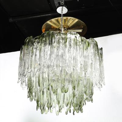  Mazzega Murano Mid Century 3 Tier Hand Blown Murano Green Glass Fiamme Chandelier by Mazzega
