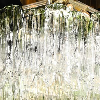  Mazzega Murano Mid Century 3 Tier Hand Blown Murano Green Glass Fiamme Chandelier by Mazzega