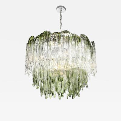  Mazzega Murano Mid Century 3 Tier Hand Blown Murano Green Glass Fiamme Chandelier by Mazzega