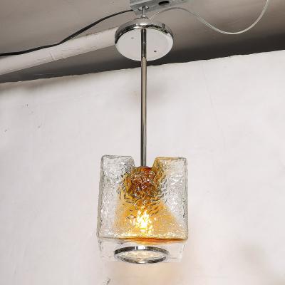 Mazzega Murano Mid Century Hand Blown Amber Murano Glass w Chrome Pendant Chandelier