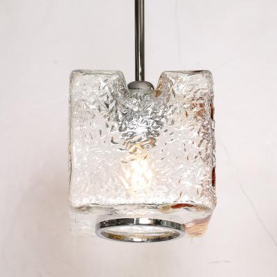 Mazzega Murano Mid Century Hand Blown Amber Murano Glass w Chrome Pendant Chandelier
