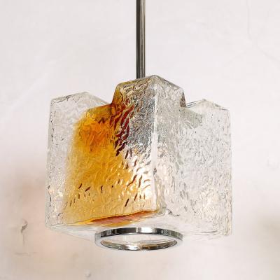 Mazzega Murano Mid Century Hand Blown Amber Murano Glass w Chrome Pendant Chandelier