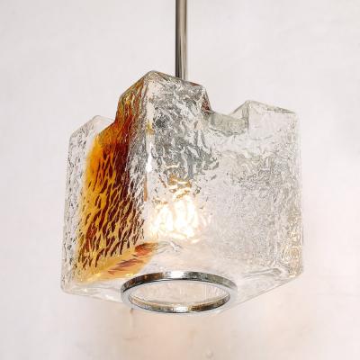 Mazzega Murano Mid Century Hand Blown Amber Murano Glass w Chrome Pendant Chandelier