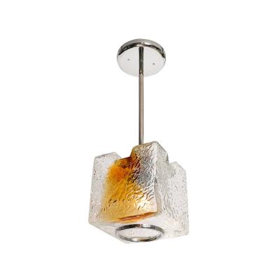 Mazzega Murano Mid Century Hand Blown Amber Murano Glass w Chrome Pendant Chandelier