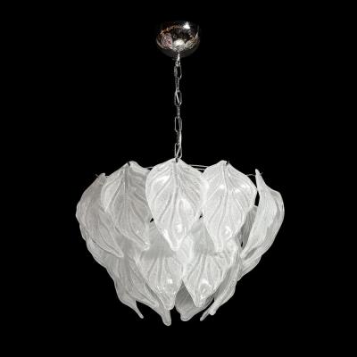  Mazzega Murano Mid Century Hand Blown Leaf Form Mottled Murano Glass Chandelier by Mazzega