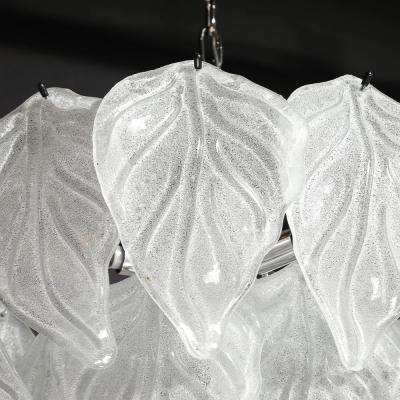  Mazzega Murano Mid Century Hand Blown Leaf Form Mottled Murano Glass Chandelier by Mazzega
