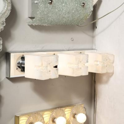  Mazzega Murano Mid Century Hand Blown Murano Glass Polished Nickel Vanity Light by Mazzega